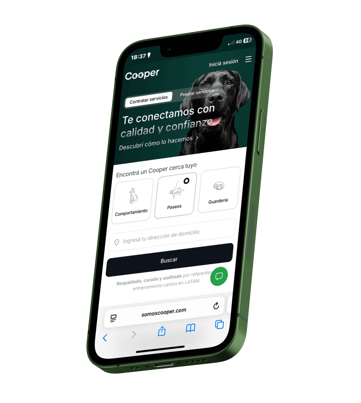 Paso 1: Seleccionar servicio en la app Cooper