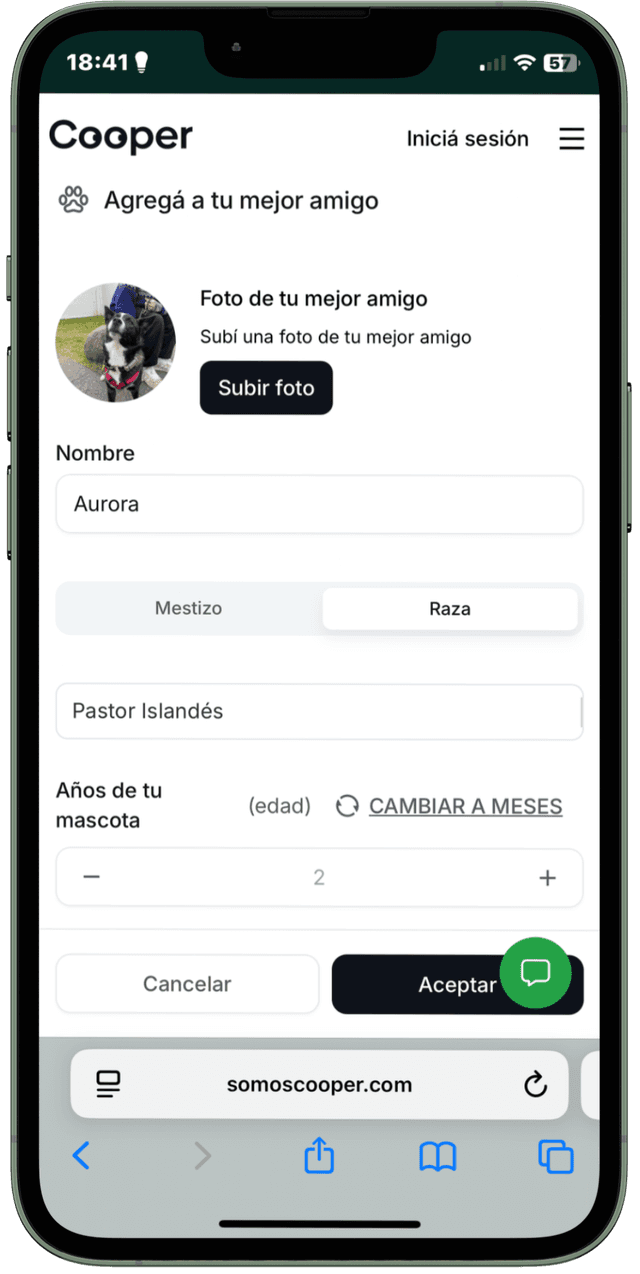 Paso 2: Completar datos y ver precios en la app Cooper